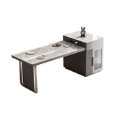 Extendable Slate Island dining table with integrated storage cabinet for versatile space-saving